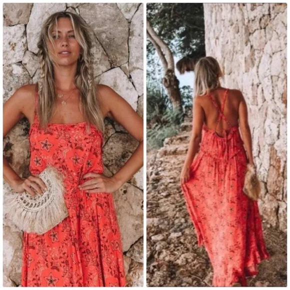 Spell & the Gypsy Celestial Revolve Playdress Strappy Red Paisly Maxi Dress - Picture 1 of 8